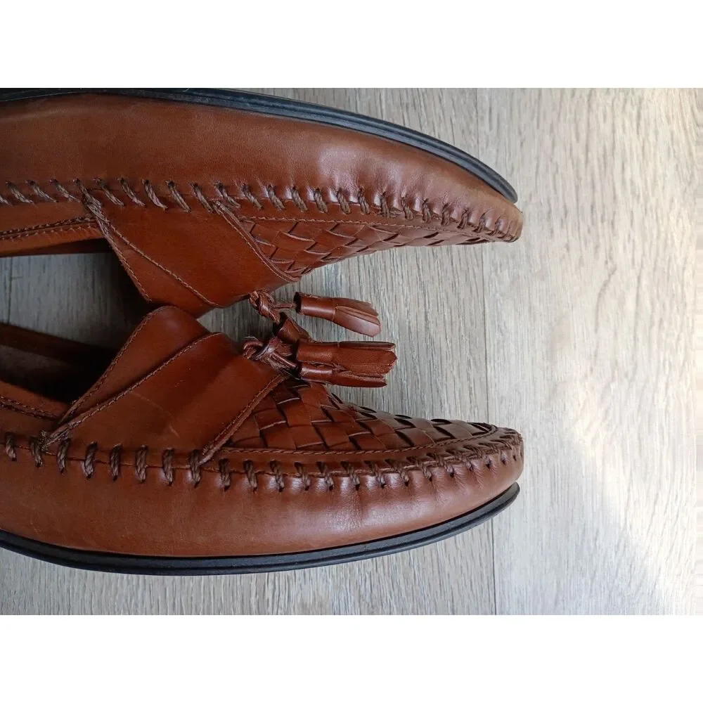 G.H. Bass & Co Leather Loafers Brown Men's 9M Tasseled Slip-on Blocky Heel Shoes